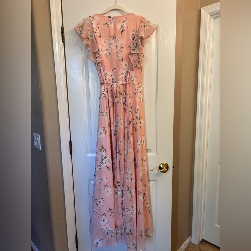 Alloy Pink Floral Ruffled Feminine Maxi Length Wrap Dress Women’s L Tall - Picture 2 of 8